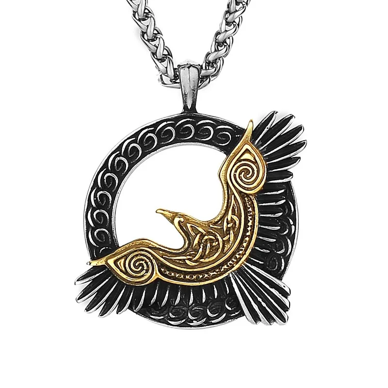

Stainless Steel Norse Mythology Eagle Necklace Men Vikings Raven Never Fade Mix Gold Vegvisir Slavic Runes Amulet Pendant Gifts