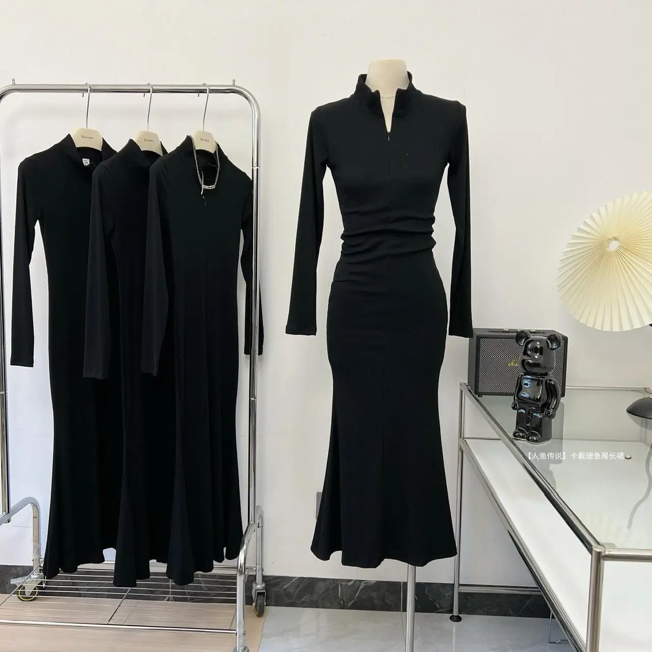 Женское длинное облегающее платье-русалка эластичное платье с длинным рукавом и