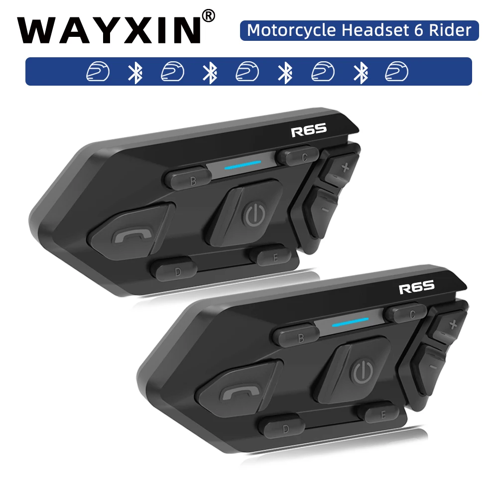WAYXIN R6s Helmet Headset Motorcycle Intercom Waterproof Bluetooth 5.0  DSP Noise Reduction 6 Rider  Communication MP3 GPS 1200m