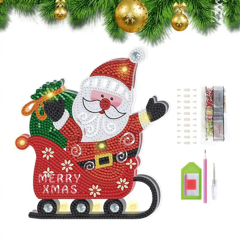 

Светодиодный Рождественский кристалл, искусственная картина, искусственная картина со стразами, Рождественский Набор для творчества, круглая картина со стразами