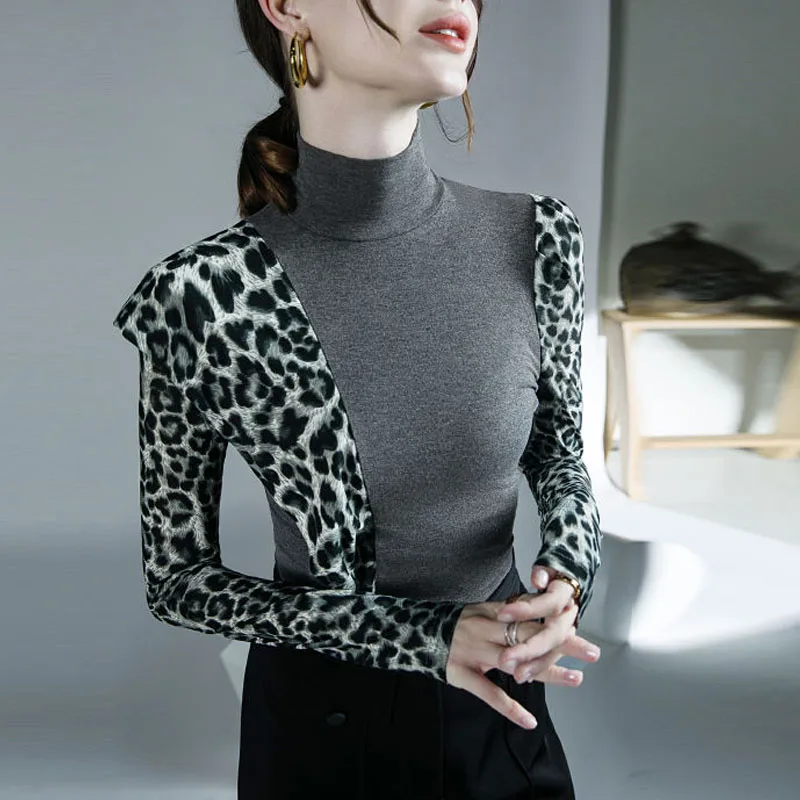 Женский топ с леопардовым принтом элегантный облегающий удобный длинным рукавом