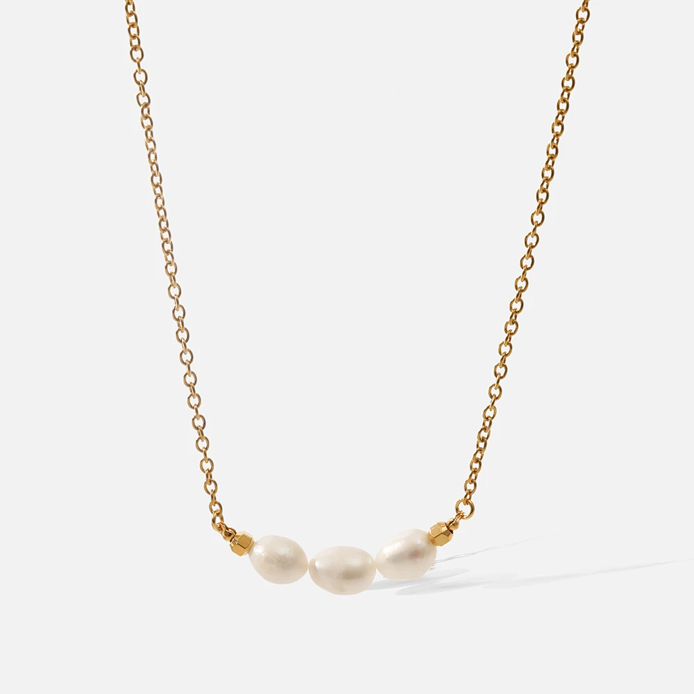

Temperament Natural Freshwater Pearl 18 K Metal Chain Chokers Necklace Stainless Steel Jewelry for Women 2022 Gift New Arrivals