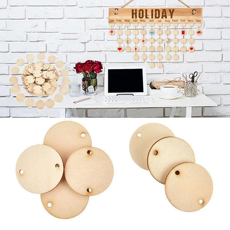

50pcs Unfinished Round Wood Slices 3cm Hang Tag DIY Crafts Wooden Circle Discs for Christmas Painting Wedding Ornament Decor