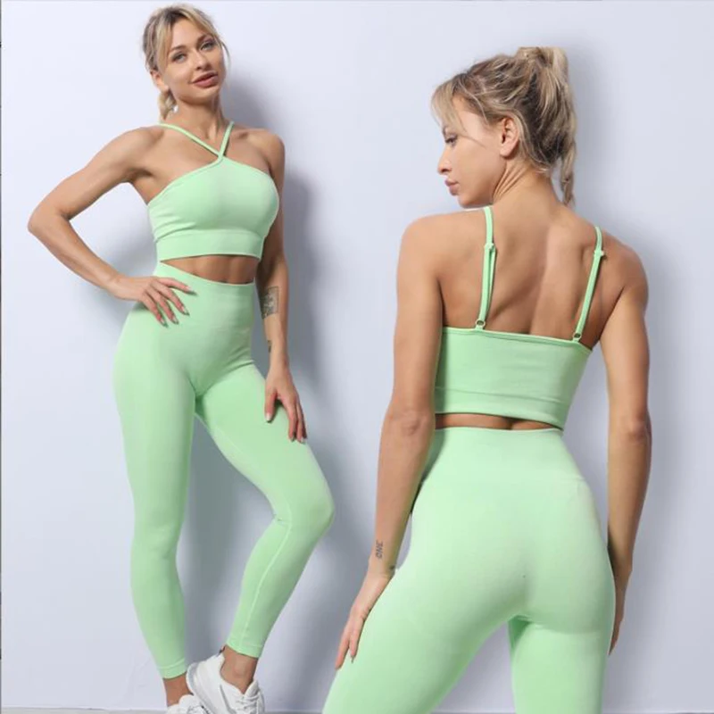 

2 Piece Women's Seamless Yoga Set Tank Top Women's Bra Pad Sexy Cross Strap Yoga Bra Strap Yoga Wear Stretchy Slim Sportswear