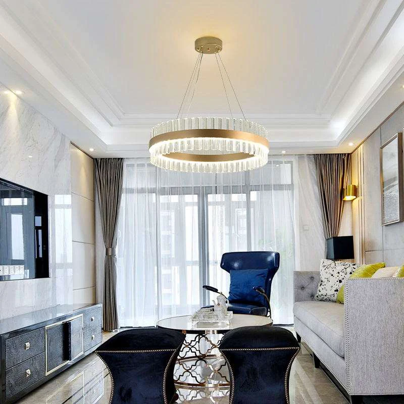

Modern Simple Gold Round Glossy Crystal Living Room Chandelier Oval Dining Room Light Interior Lighting Decorative Led Lights