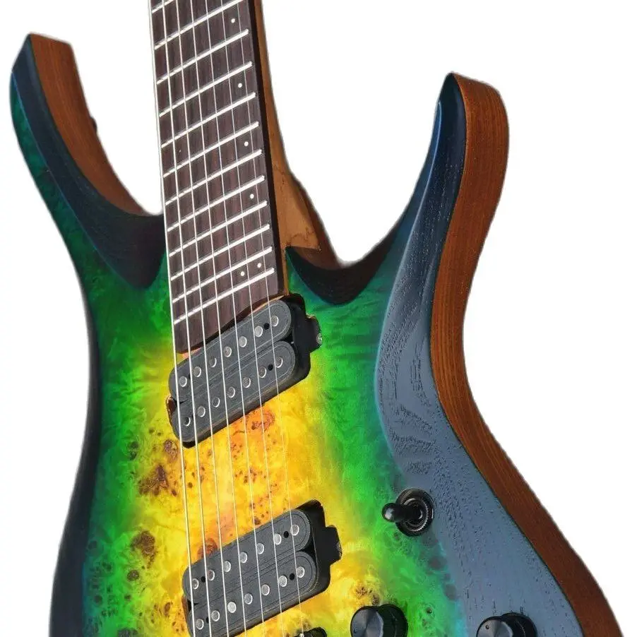

New 7 Strings Headless Electric Guitar Green Burst Color Roasted Maple Neck