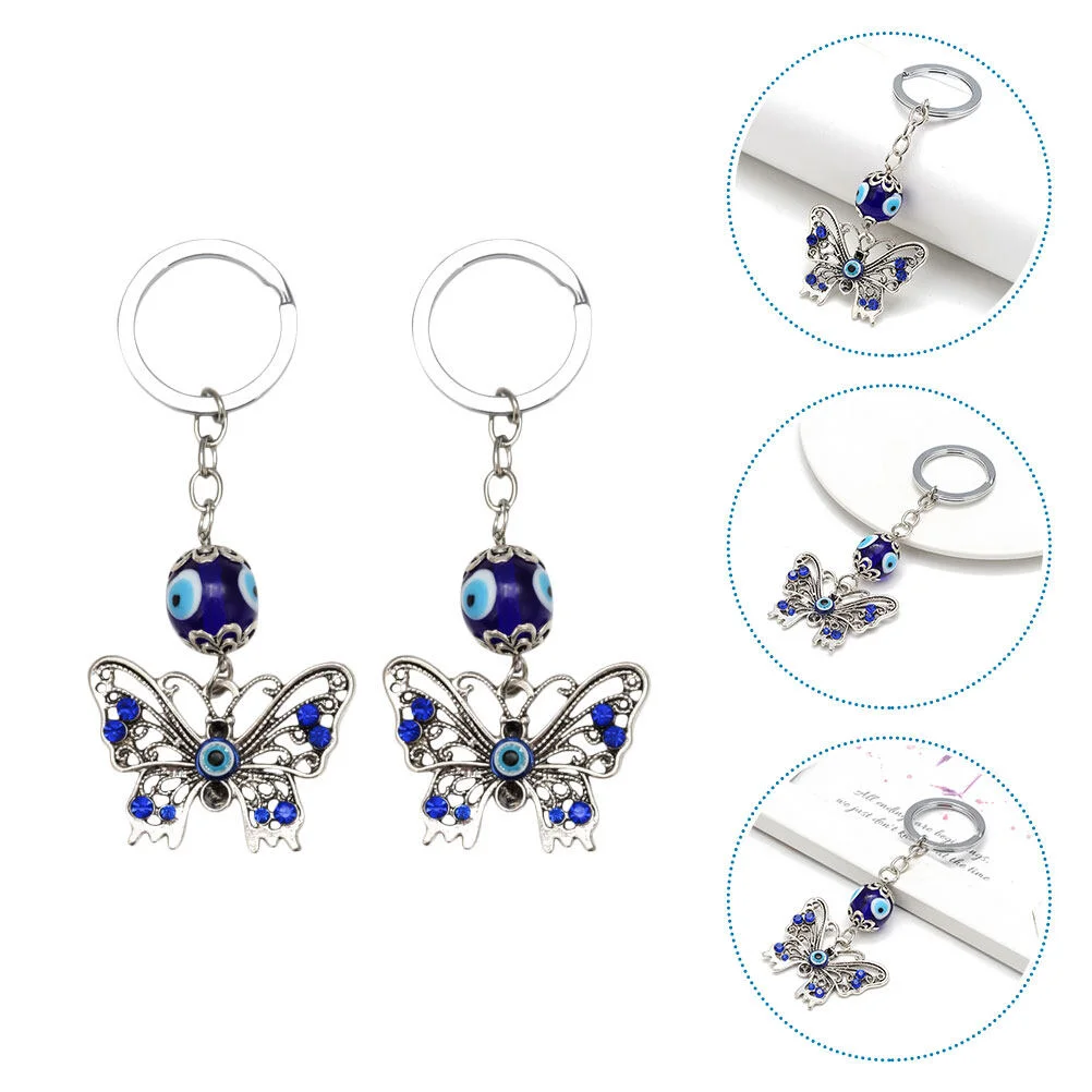 

2 Pcs Key Chain Butterflies Keychain Pendants Ring Hanging Chains Car Keys Unisex Decorations Fashion Glass Keyring Miss