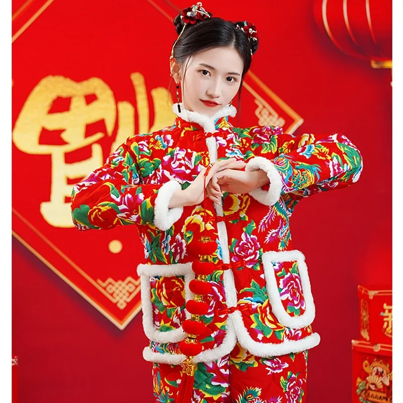 Пальто Северо-восточное с большими цветами хлопковое женская зимняя новая