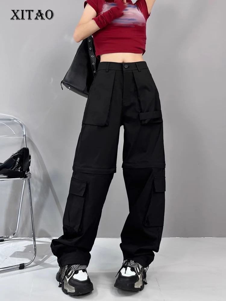 XITAO Removable Personality Multiple Pockets Casual Women Pants Solid Color New Arrival  Fashion Loose All Match Pants HQQ0599