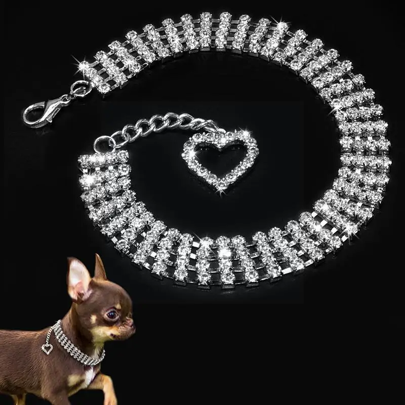 

Misterolina 4 Rows Rhinestones Necklace Pet Dog Collarsbling Pendant Jewelry Accessories Party Wedding Heart Collars Pu S2l1