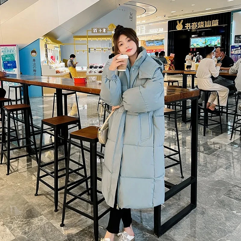 2022 Korean Loose Cotton Coats Women's Winter Jackets Parkas Long Hooded Down Cotton Coats Women Thicken Warm Snow Outwear Tops