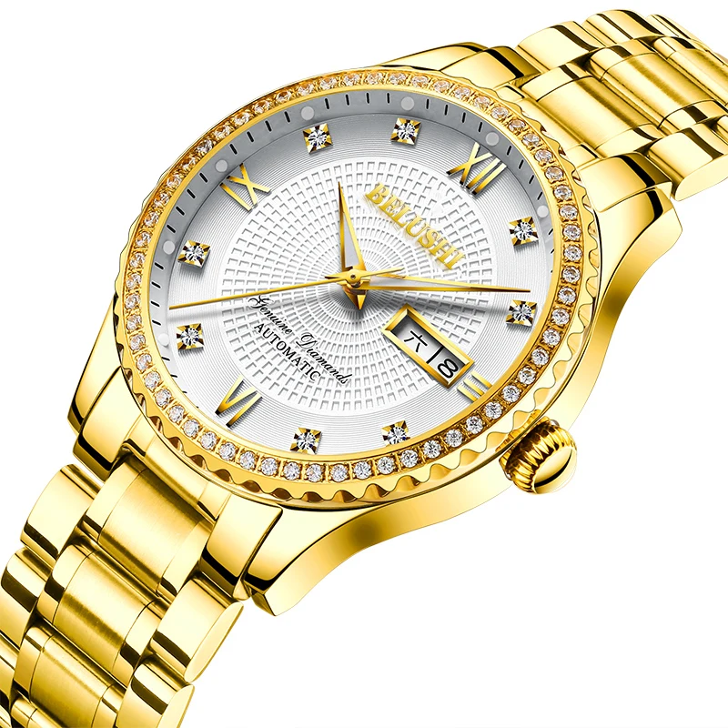 

Men Quartz Yellow Gold Stainless Steel Strap Diamonds Fashion Watch