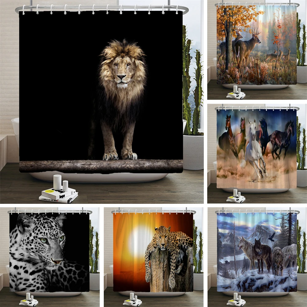

lion Wolf Animal Shower Curtains Bathroom Curtain With Hooks Waterproof 3d Bath 180*180 Creative Personality Shower Curtain