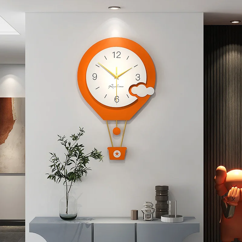 

37x57cm Orange Hot Air Balloon Shape Living Children's Room Decoration Hanging Watch Modern Mute Pointer Number Wall Clocks