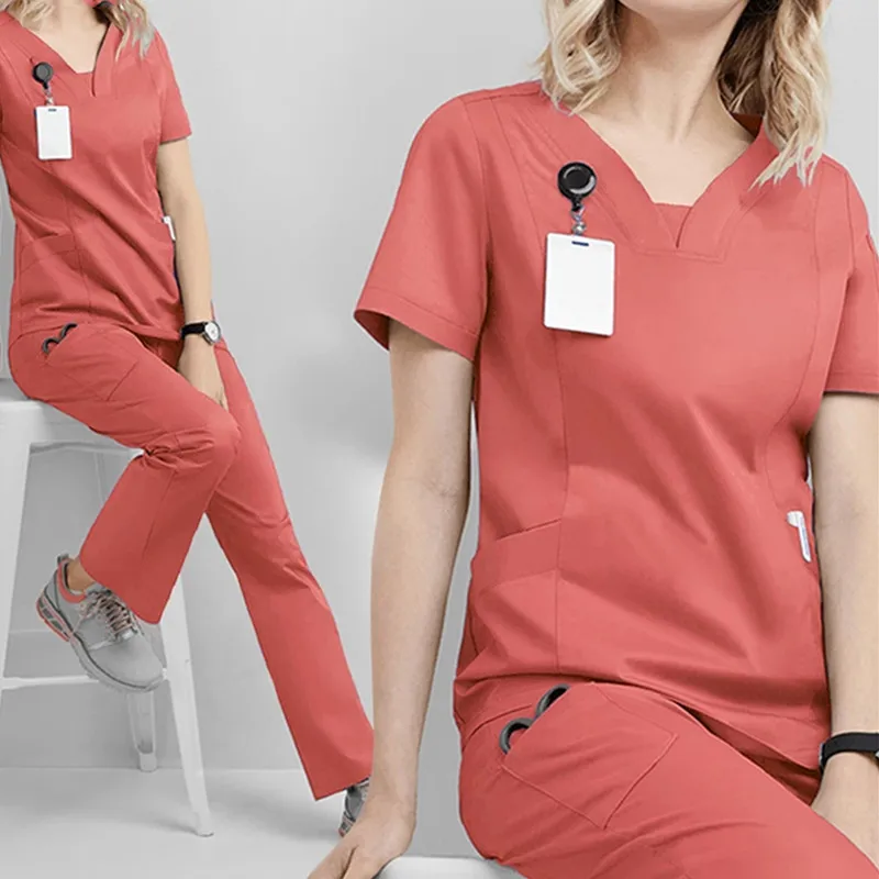 

Nurse Medical Uniform High Quality Pet Grooming Care Workwear Set Scrubs Operating Room Surgical Gown Short Sleeve Elastic Pants