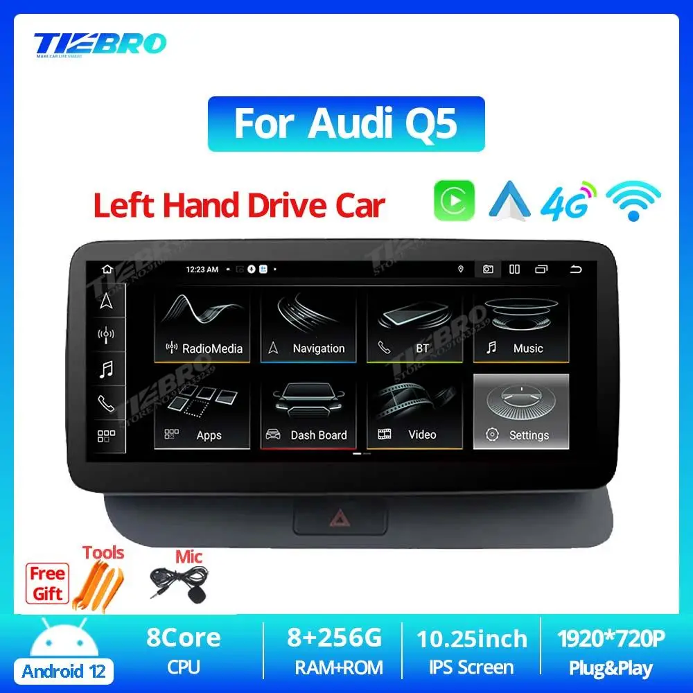 

TIEBRO 10.25'' Carplay Car Radio For Audi Q5 2009-2016 LHD Multimedia Player GPS Navigation Android 12 Head Unit 8G+256G