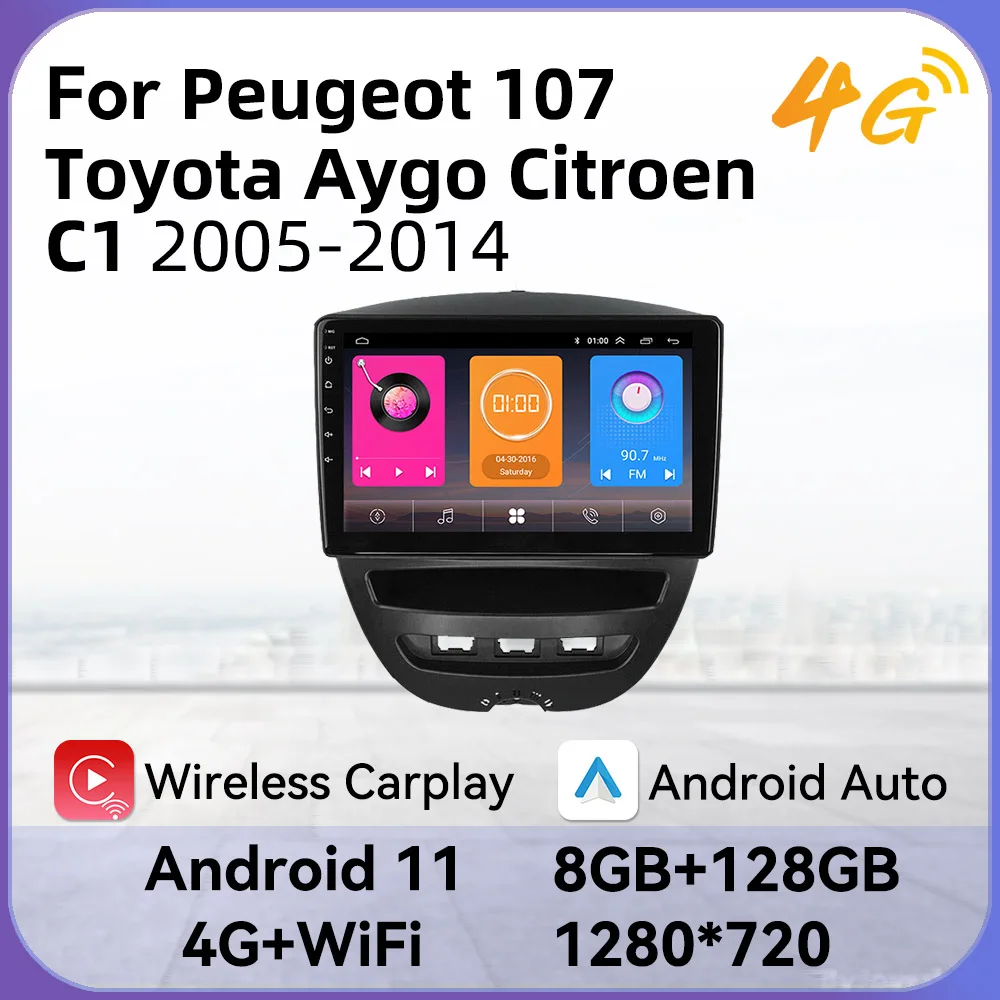 

Car Multimedia Player for Peugeot 107 Toyota Aygo Citroen C1 2005-2014 Android 2 Din Radio Stereo Screen Navigtion GPS Carplay
