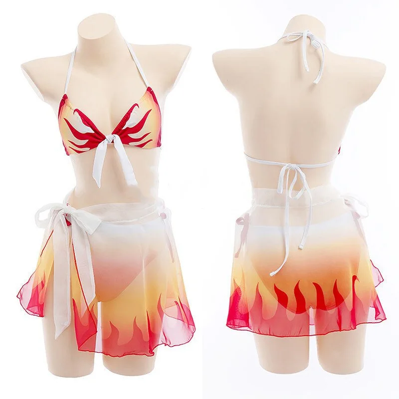 

Anime Demon Slayer Kimetsu no Yaiba CostumeRengoku Kyoujurou Cosplay Swimming suit Flame Bra PantSwimwear Classic suit