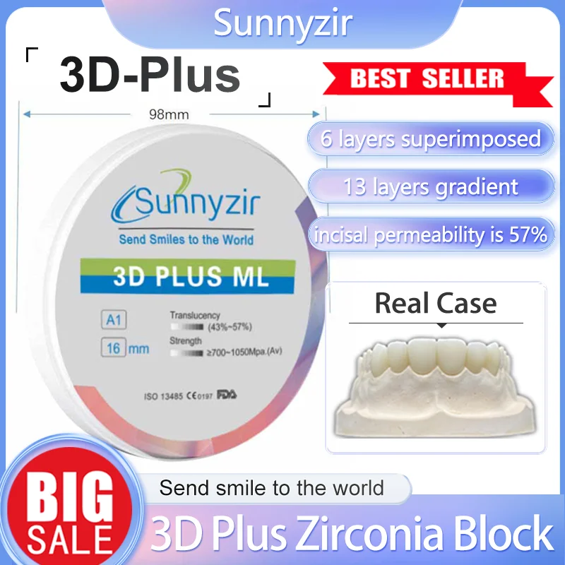 Sunnyzir 3D PRO Multilayer Zirconia Blocks Dental Lab 98-C1  Bleach CADCAM Zirconia Restoration Material Bending Strength