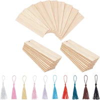 50pcs blank wood bookmarks wooden craft bookmarks with tassels for rectangular thin hanging tags diy wedding party decor