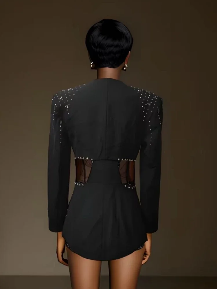 224 сексуальный женский костюм из двух предметов без бретелек черный роскошный