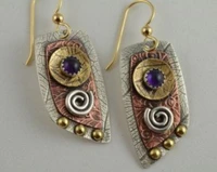 vintage punk handmade pendientes red bronze metal dangle earrings golden spiral beads statement earrings for women girl 2022 new