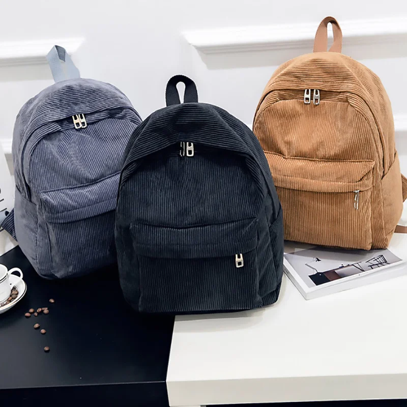 

Corduroy Backpack Fashion Women School Backpack Pure Color Shoulder Bag Teenger Girl School Bags Female Mochila Bagpack Pack
