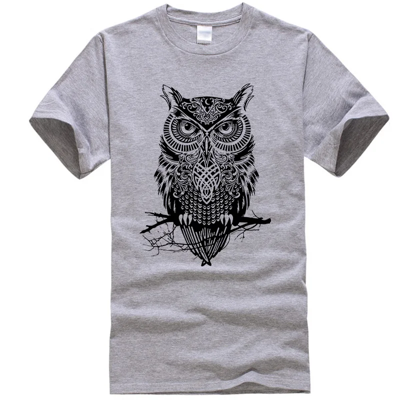 XINYI Men's T-shirt 100% cotton casual t-shirt owl Print summer loose o-neck funny t shirt for men short sleeve t-shirt male top
