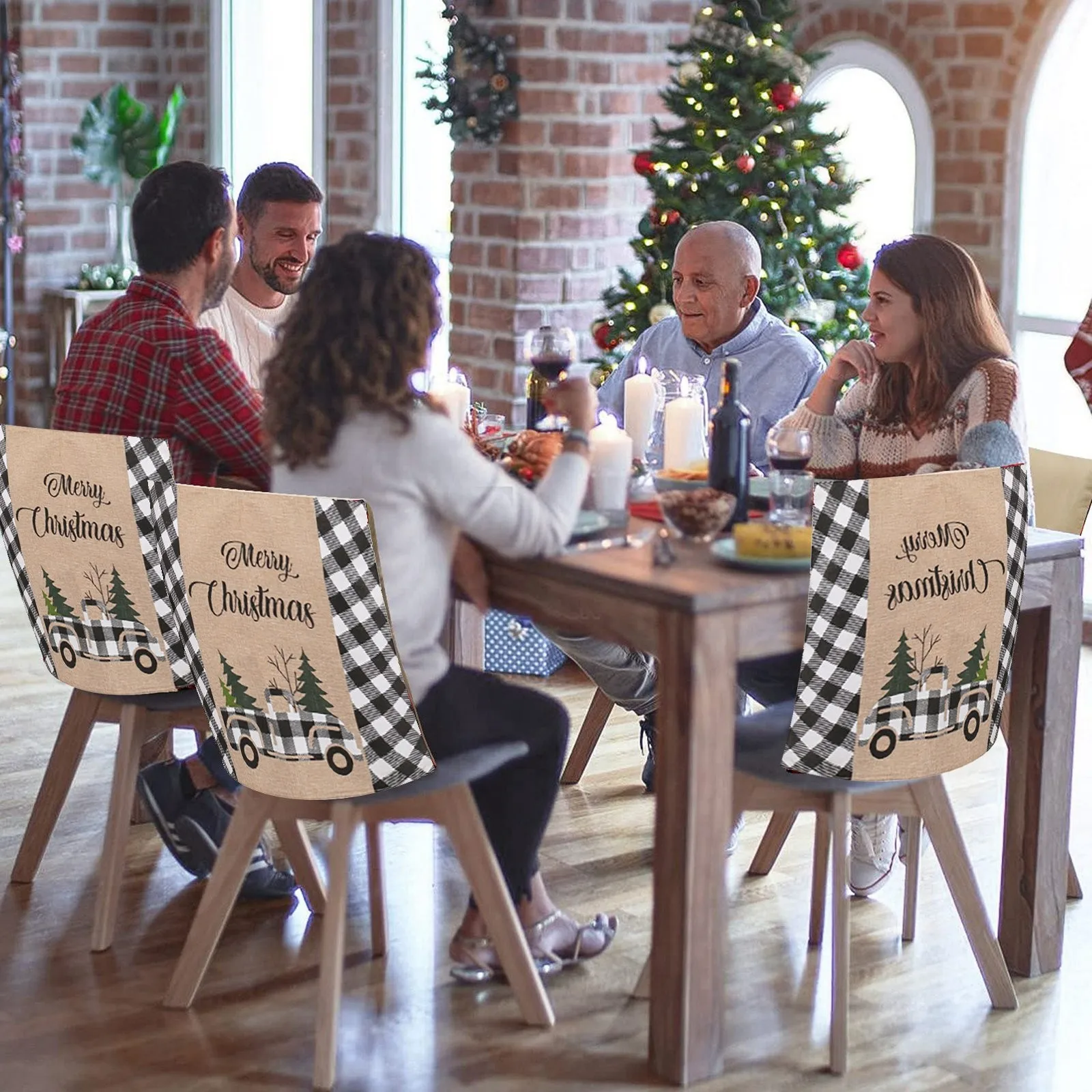 Рождественский Клетчатый Чехол На Стул Классический Узор Украшение Для