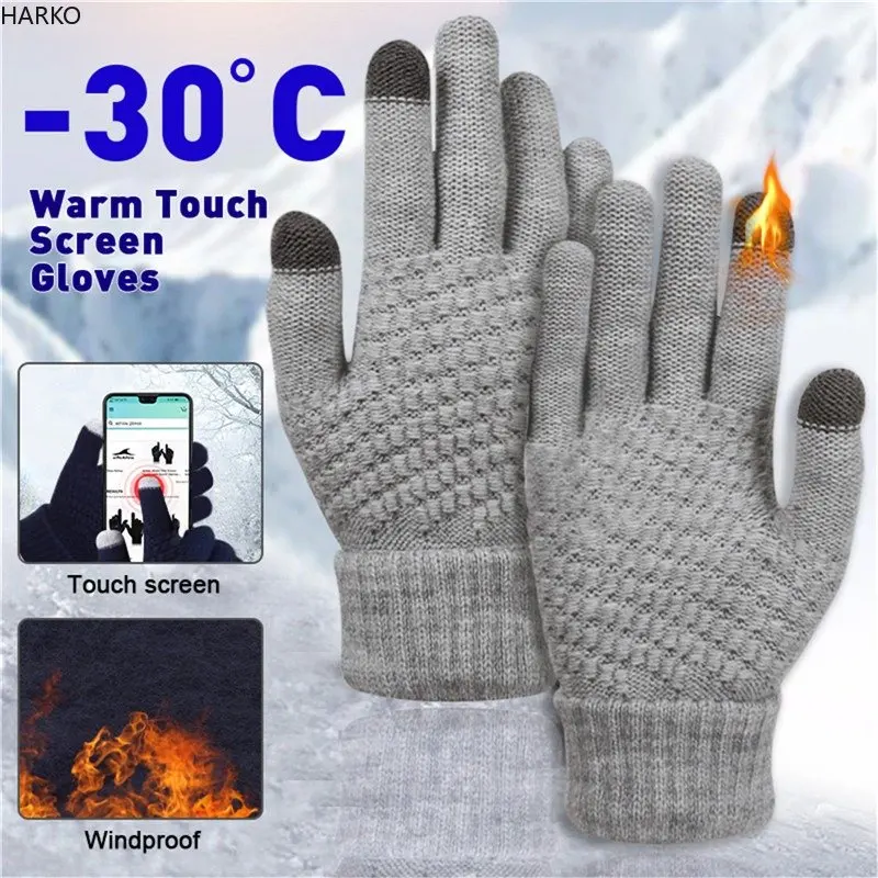Winter Warm Knitted Gloves Mobile Phone Touch Screen Knitted Gloves Winter Thick Warm Adult Gloves For Men Women