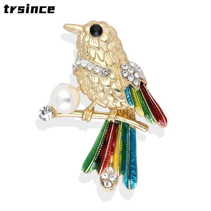 

Fashion Colorful Enamel Adorable Sparrow Bird Animal Brooch Pins Crystal Rhinestone Brooch for Party Jewelry Gift