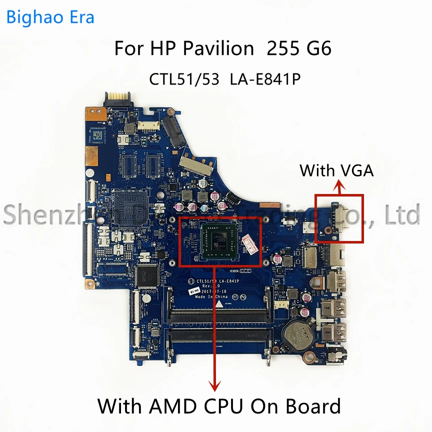 

For HP Pavilion 255 G6 Laptop Motherboard With AMD A6 A9 CPU DDR4 CTL51/53 LA-E841P 926268-601 926269-601 L41593-001 100% Tested