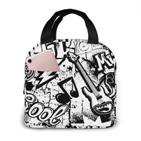 leisure women portable lunch bag music print insulated cooler bags thermal food picnic lunch bags kids lunch bag hip hop tote