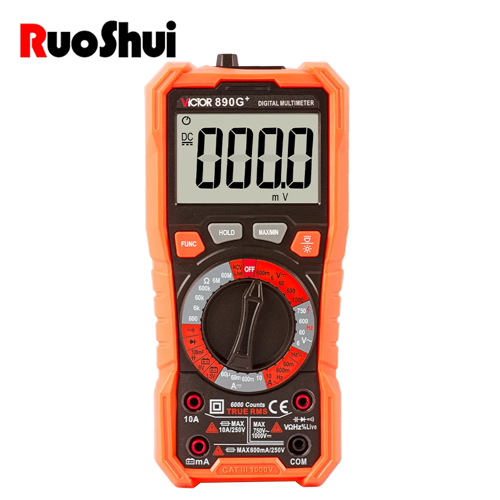 

RuoShui Brand Auto Range Multimeter Ammeter Volt Ohm Meter With Thermocouple LCD Backlight Portable Diode NCV Hz Live Wire Teste