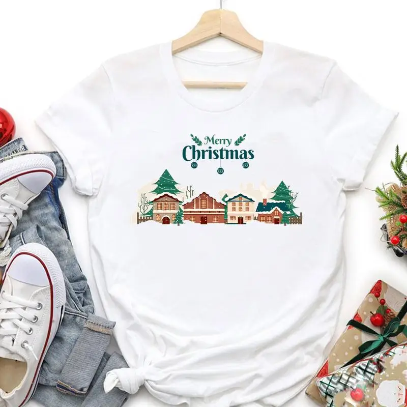 

2022 Sweet Cute Women New Year Merry Christmas Fashion Happy Holiday Trend Cartoon Tshirt Graphic T-shirts Top Travel Tee