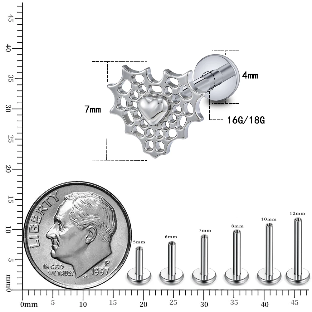 Серьги-гвоздики из титана F136 в форме сердца ювелирные украшения для пирсинга с