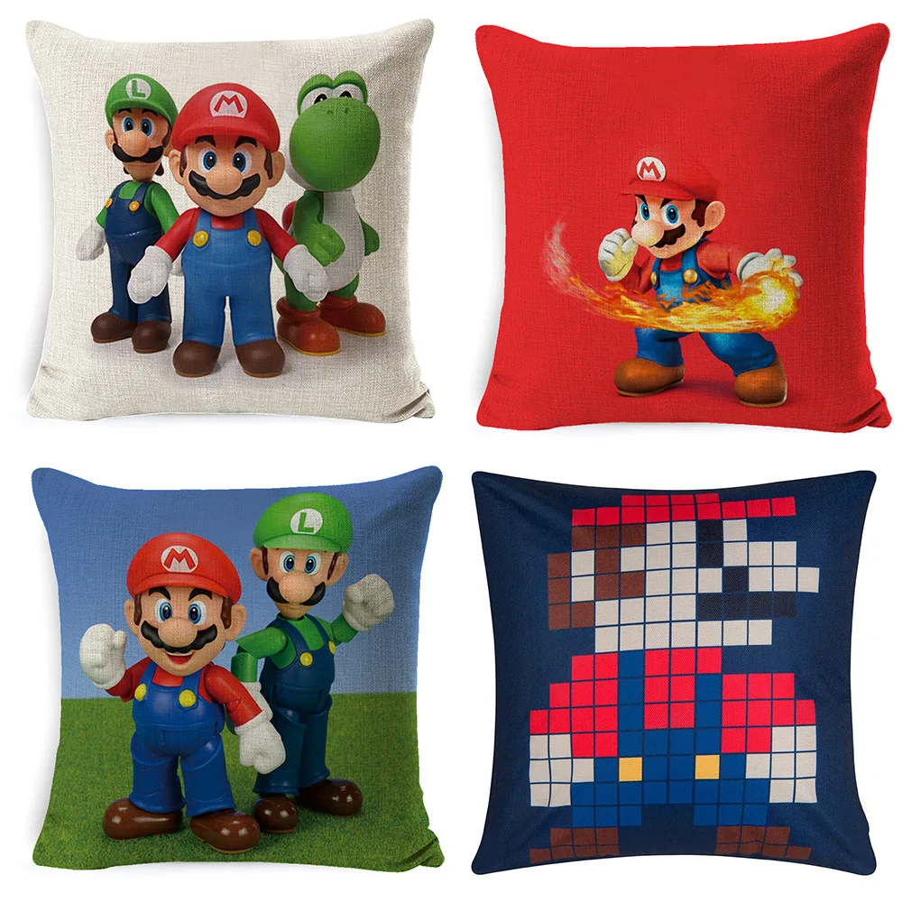 

Super Mario Bros Cartoon Cushion Cover Pillowcase Home Decorative Anime Figures toy Luigi Yoshi Printing Pillowcase Sofa Cushion