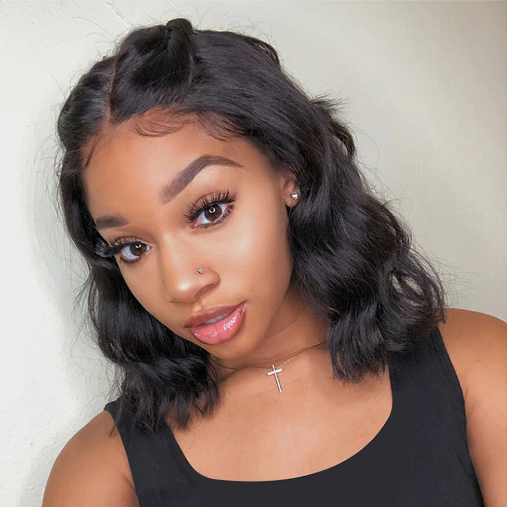 Short Natural Wave Lace Front Human Hair Wig Curly With Baby Hair for Black Women Plucked Hairline Brazilian Lace Wig 12-18 inch