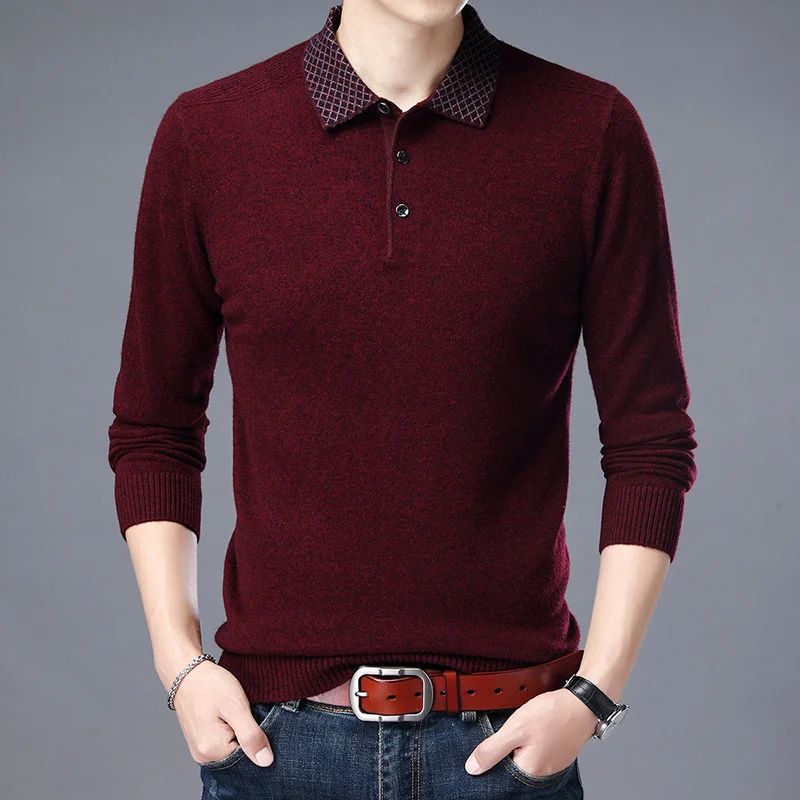 

sleeved Brand middle-aged long sweater Men's spring and autumn turtleneck T-shirt Dad's solid bottoming shirt