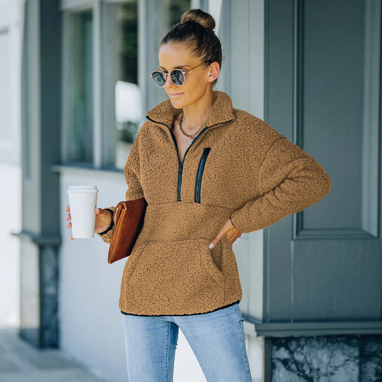 

Autumn Winter Women's Thick Warm Knitted Pullover Solid Long Sleeve Turtleneck Sweaters Half Zip Warm Jumper Comfy Clothing