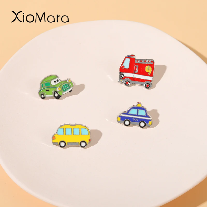 

Cartoon Cars Enamel Pins Bus Taxi Fire Truck Ambulance School Bus Brooches Backpack Badge Jewelry Accessories Gift for Friends