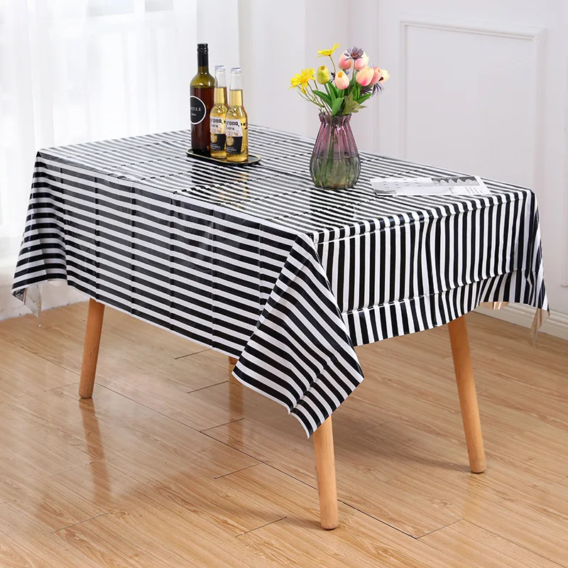

New PET Aluminum Film Disposable Bronzing Striped Tablecloth Birthday Party Scene Layout Tablecloth S1257