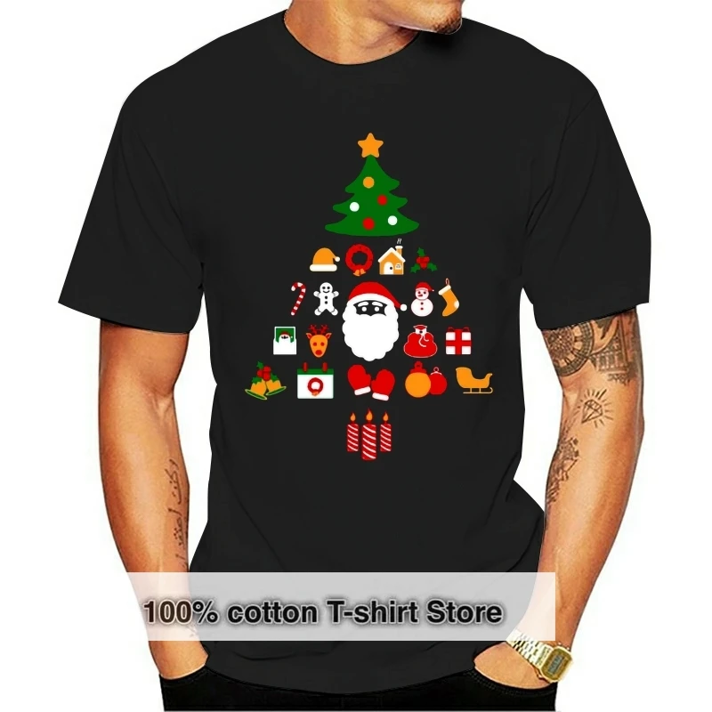 

Футболка с принтом рождественской елки из рождественских символов, Мужская футболка, хлопковая Футболка с круглым вырезом и коротким рукав...