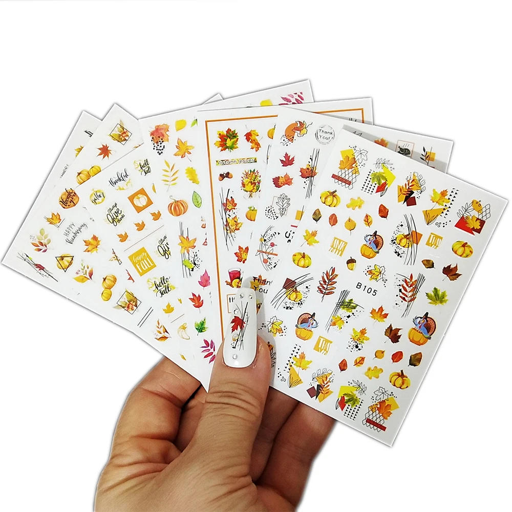 12 шт. наклейки для ногтей с Тыквой и кленовыми листьями |