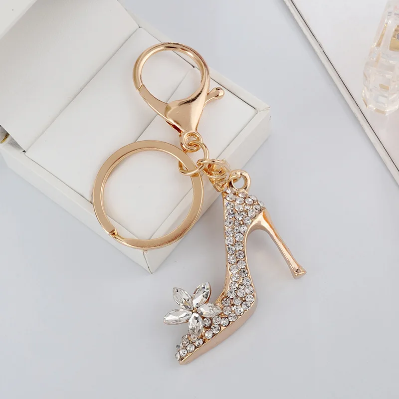 Fashion New Rhinestone Keychain Women Bag Phone Decor Key Holder Crystal High-Heeled Shoe Hanging Pendant Trinket for Ladies