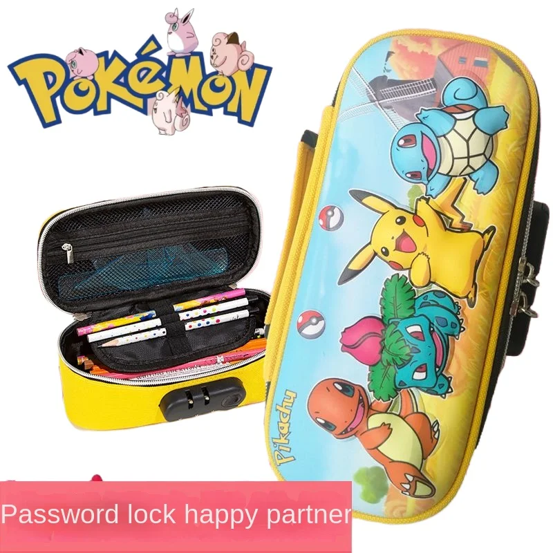 3D New Pokemon Pen Case Cute Cartoon Simple and High-value Stationery Box Pen Case Double Zipper with Combination Lock Gift