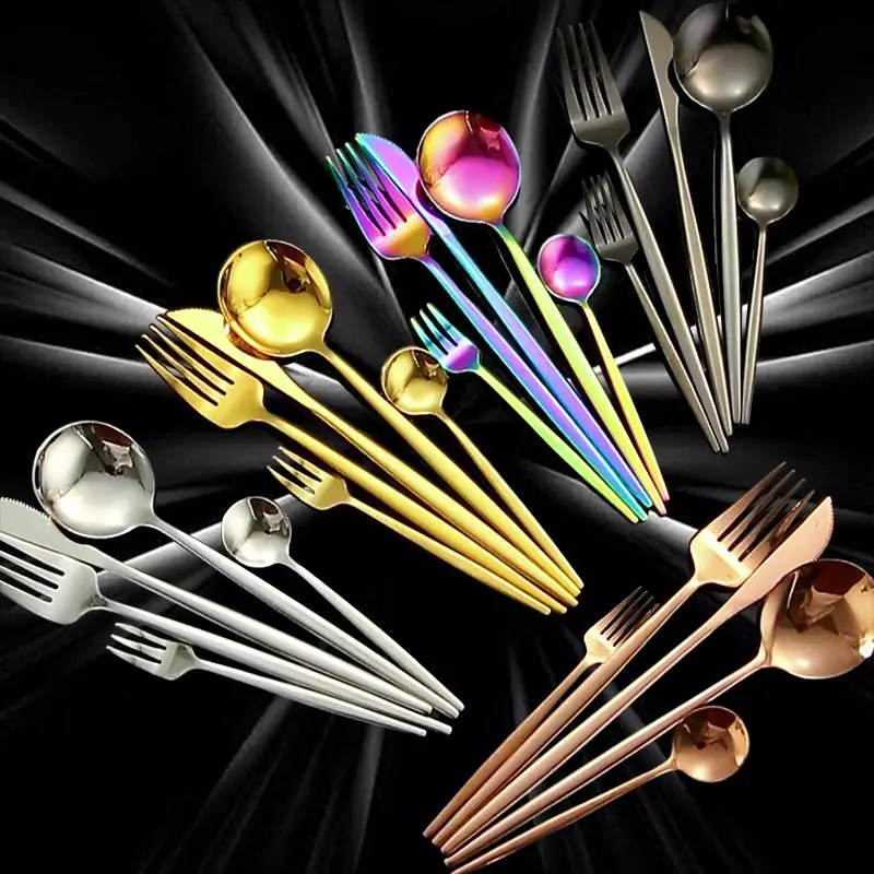 

Высококачественные португальские западные столовые приборы из нержавеющей стали с потрясающими ручками с титановым покрытием-прекрасный выбор для элегантности и