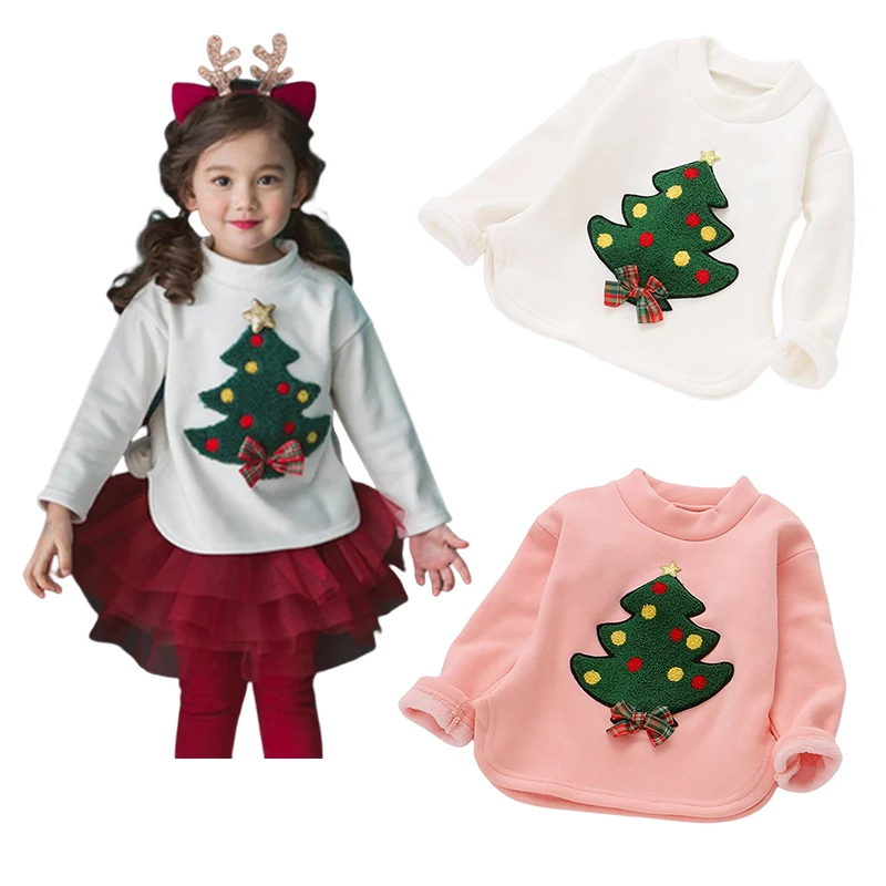 2022 Winter New Korean Version Girls' Bottoming Shirt Turtleneck Plus Velvet Thick Top Christmas Sweater For 3-8Years Girls