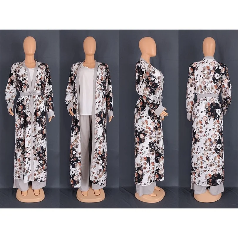 Мусульманский открытый костюм Abaya с внутренними брюками комплект из 3 предметов