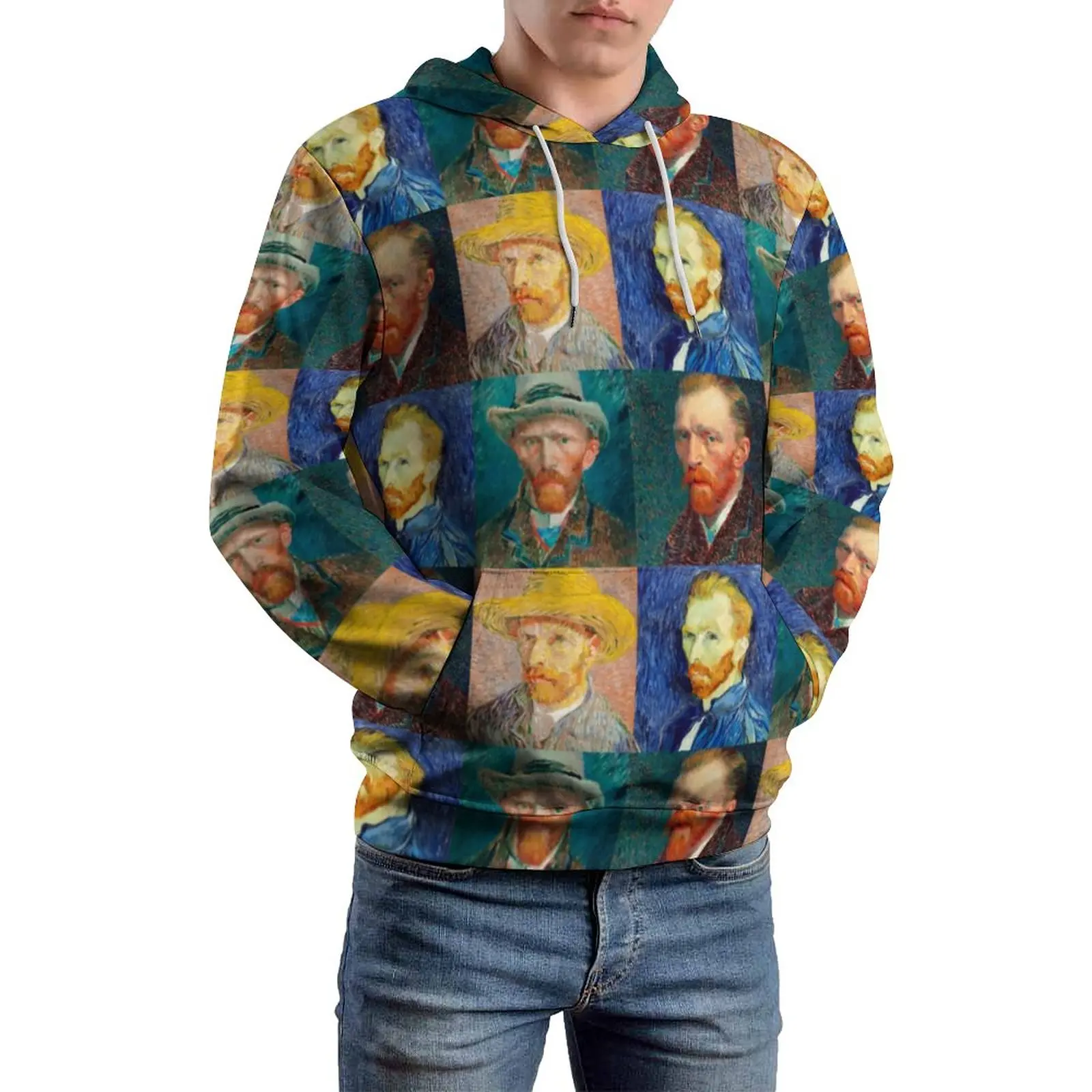 

Van Gogh Casual Hoodies Men Self-Portrait Collage Trendy Graphic Hooded Sweatshirts Long Sleeve Street Fashion Oversize Hoodie